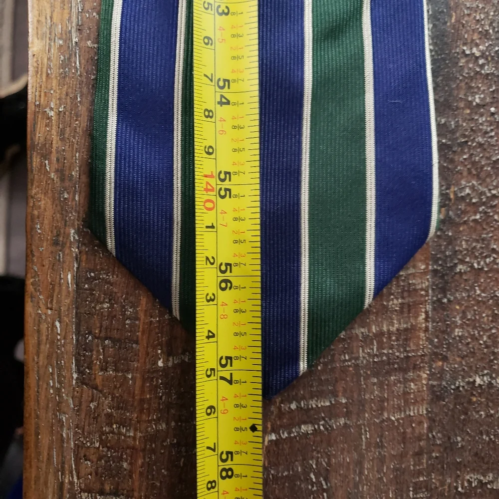 J.Crew Neck Tie Green/Blue Striped‎ 100% Silk Men's Vintage Preppy Classic